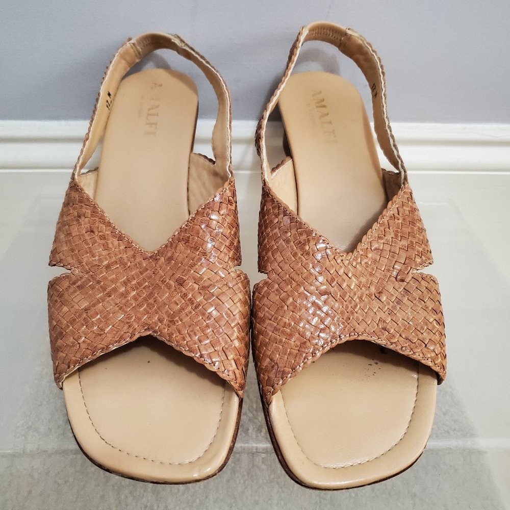 Amalfi by Rangoni Tan Woven Leather Sandals